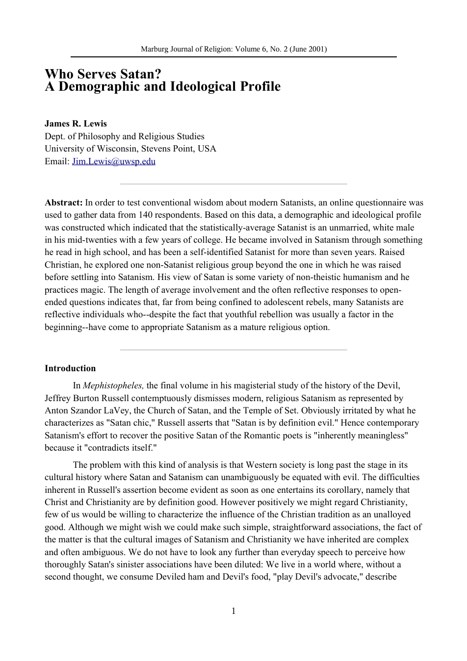 Who Serves Satan -A Demographic and Ideological Profile cover