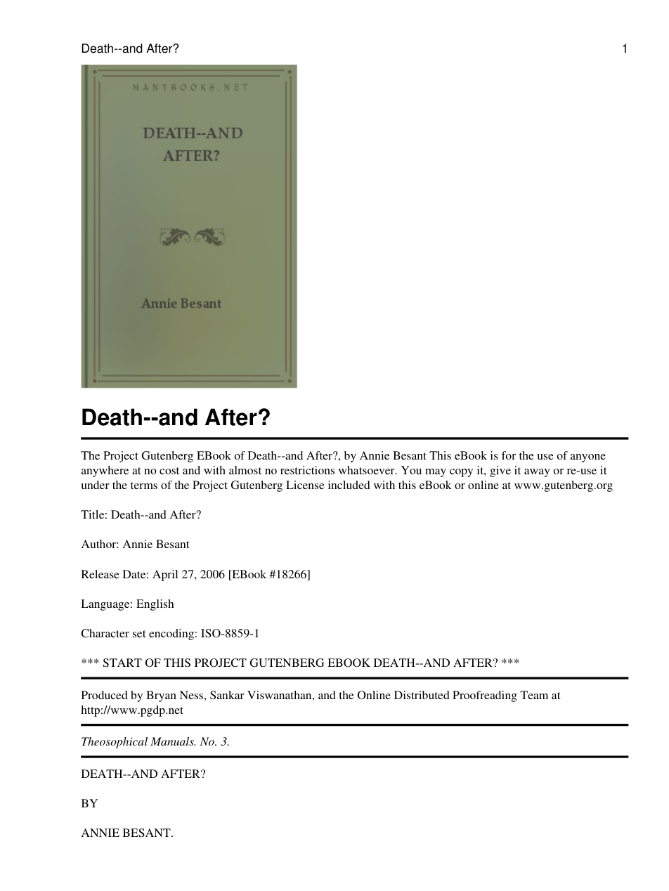 Annie Besant - Death—and After (2013, Sai ePublications) cover