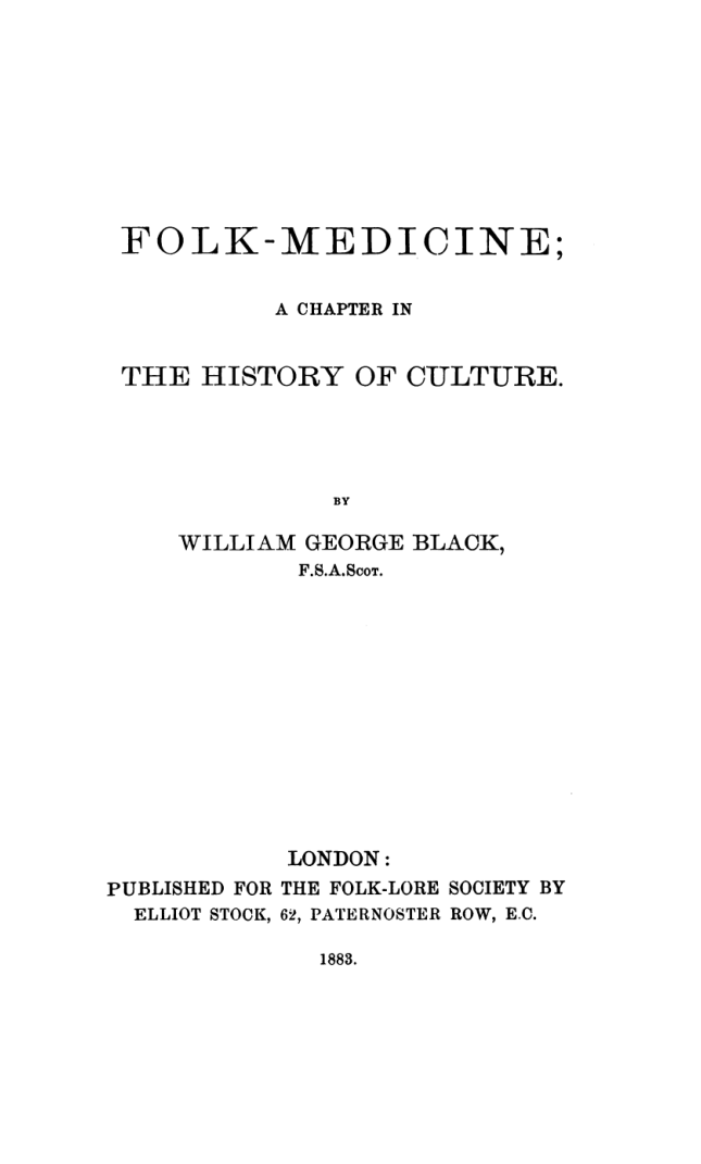 Folk Medicine A Chapter In The History Of Culture - W Black cover