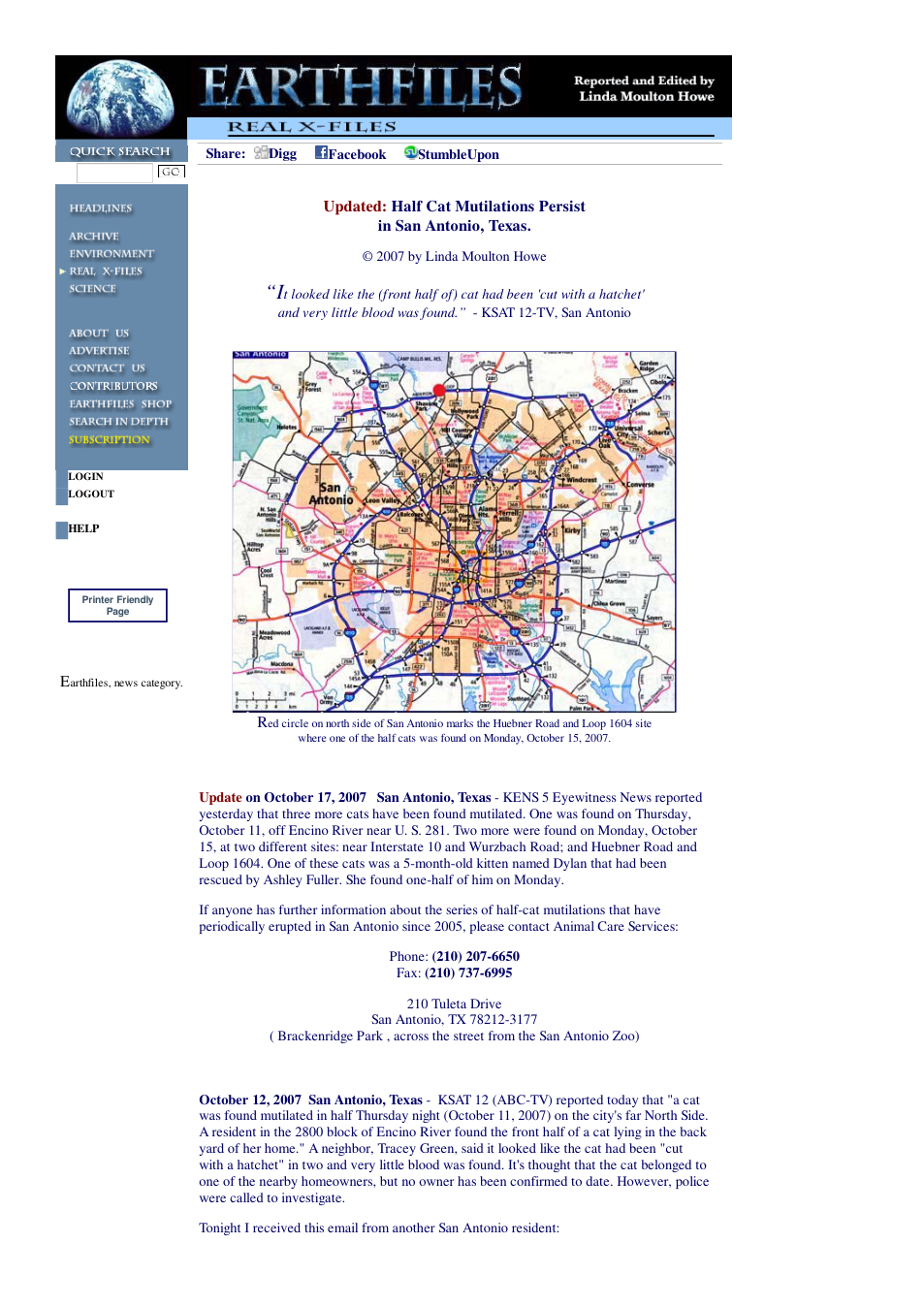 10 17 2007 Updated Half Cat Mutilations Persist in San Antonio, Texas cover