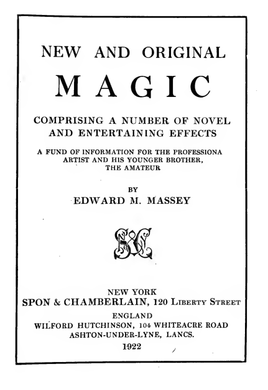 New and Original Magic by Edward Massey cover
