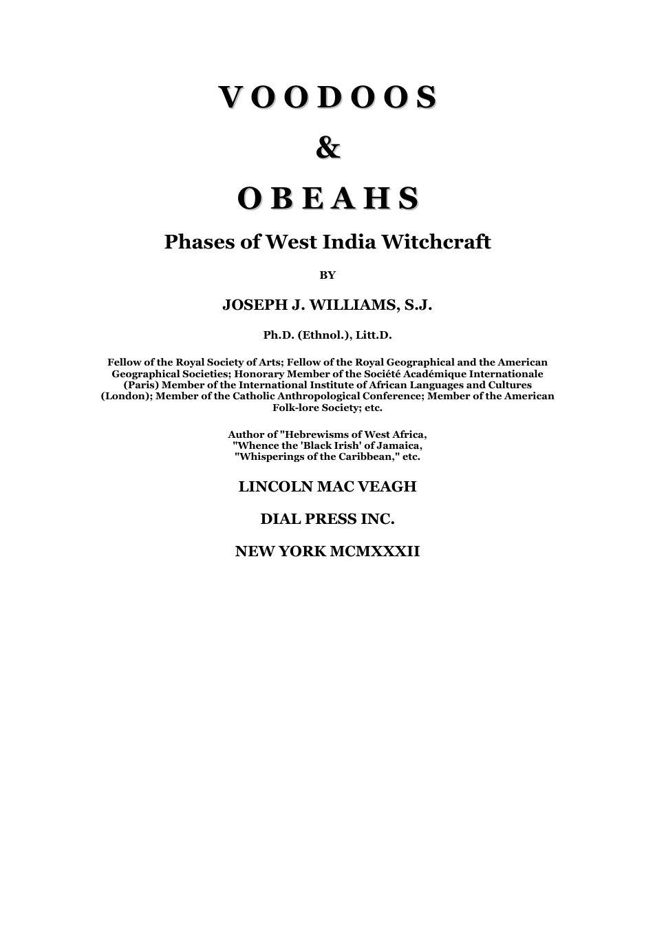 Voodoos & Obeahs - J J Williams cover