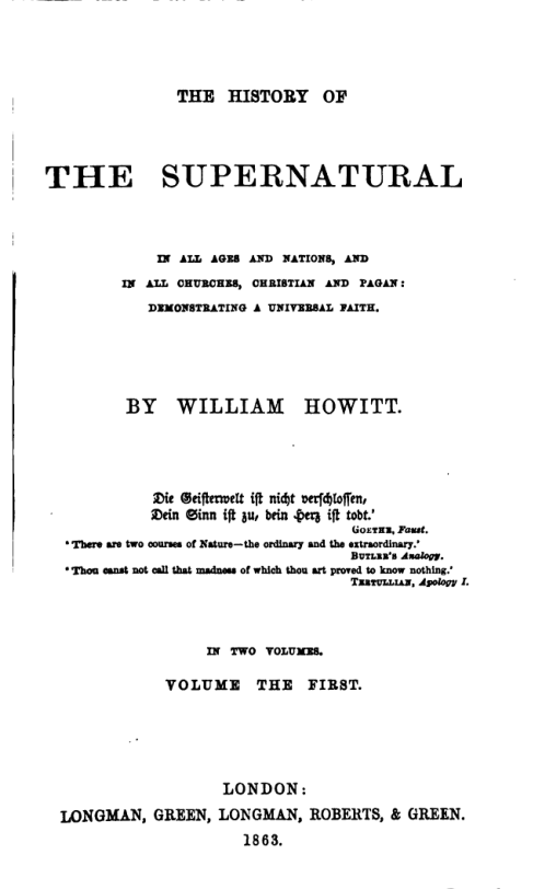 The History Of The Supernatural Vol I - W Howitt cover