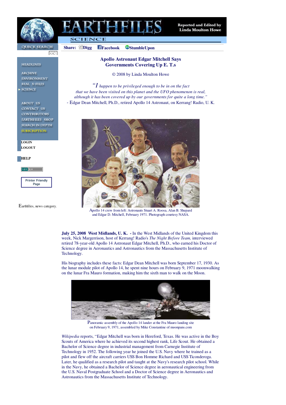 07 25 2008 Apollo Astronaut Edgar Mitchell Says Governments Covering Up E. T.s cover