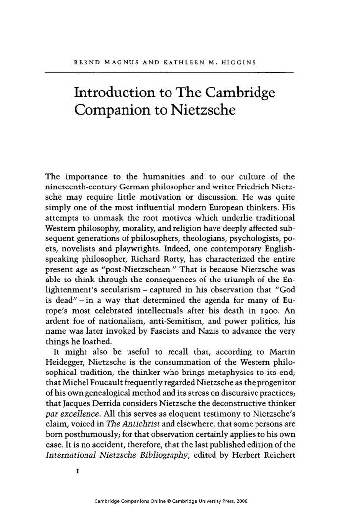 Magnus, Higgins - The Cambridge Companion to Nietzsche cover