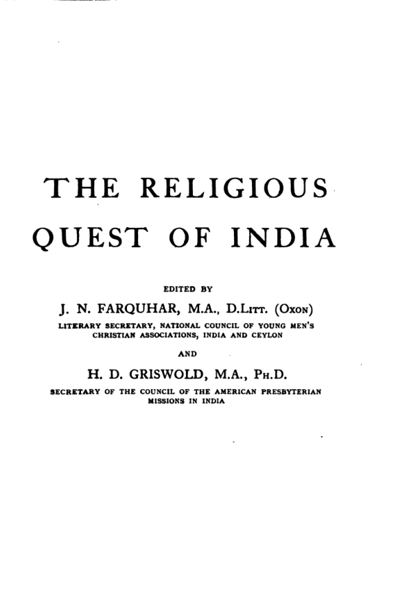 The Religious Quest of India - J Farquhar cover