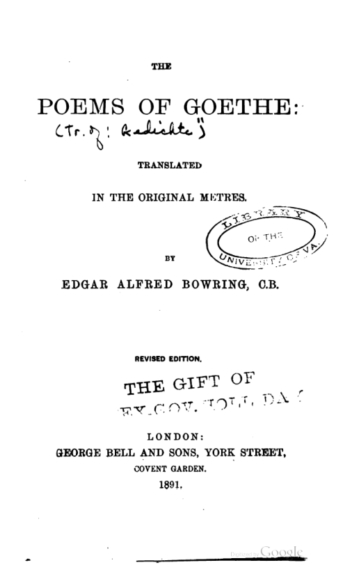 The Poems of Goethe - Bride of Corinth cover