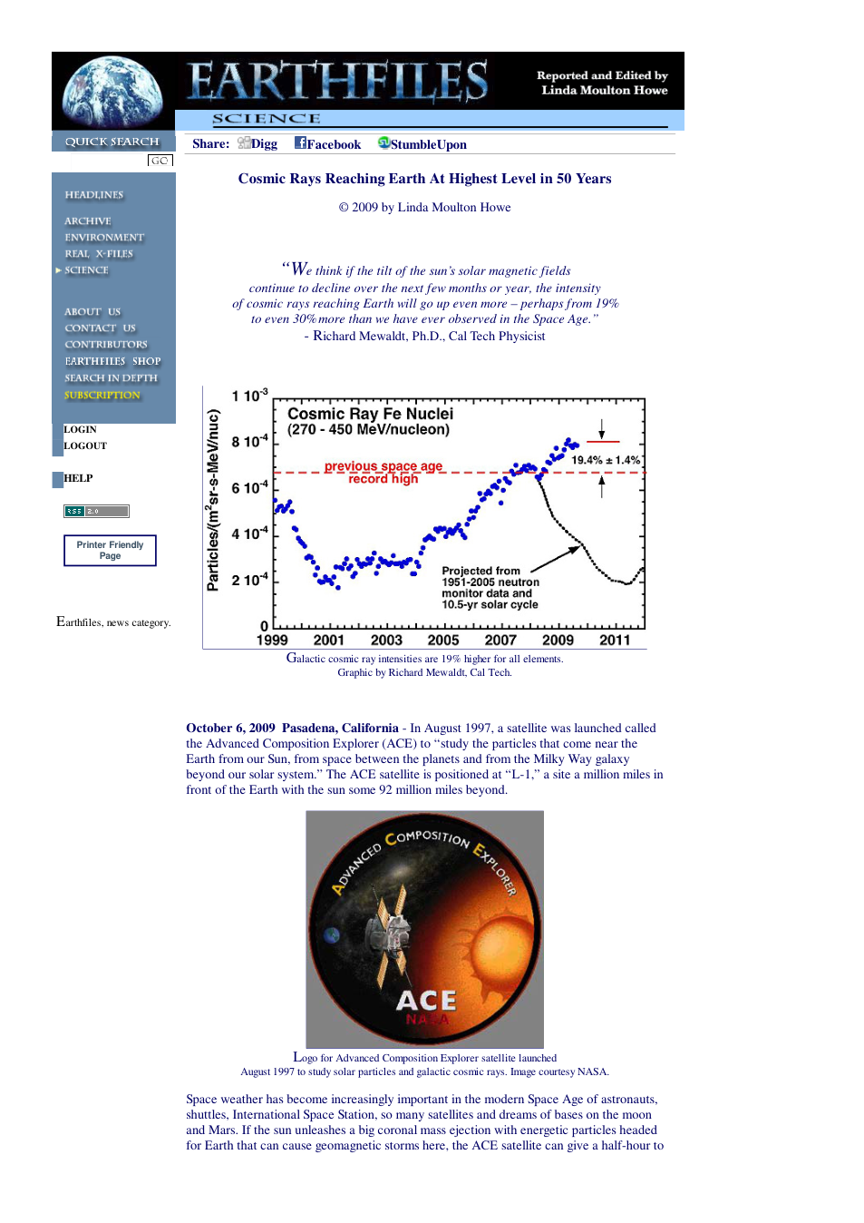 10 06 2009 Cosmic Rays Reaching Earth At Highest Level in 50 Years cover