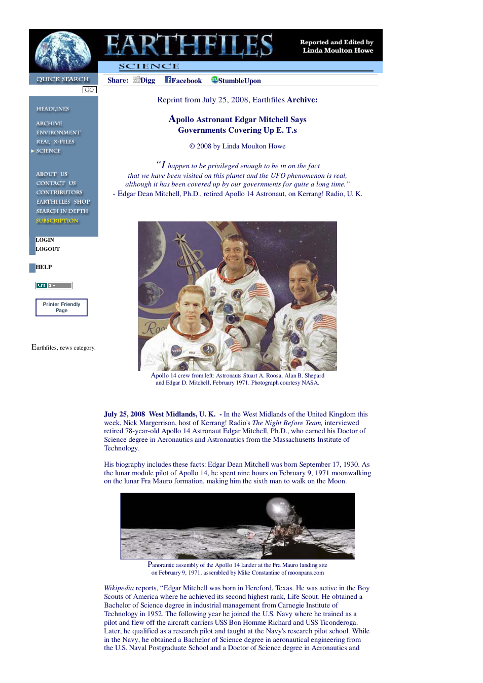 04 21 2009 Archive Reprint Apollo Astronaut Edgar Mitchell Says Governments Covering Up E. T.s cover