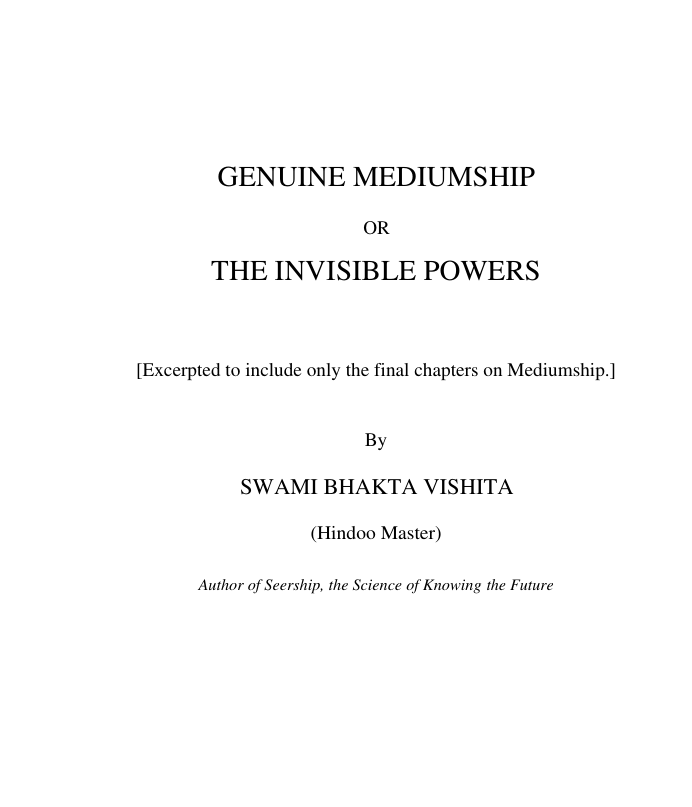 Genuine Mediumship - Swami Bhakta Vishita cover