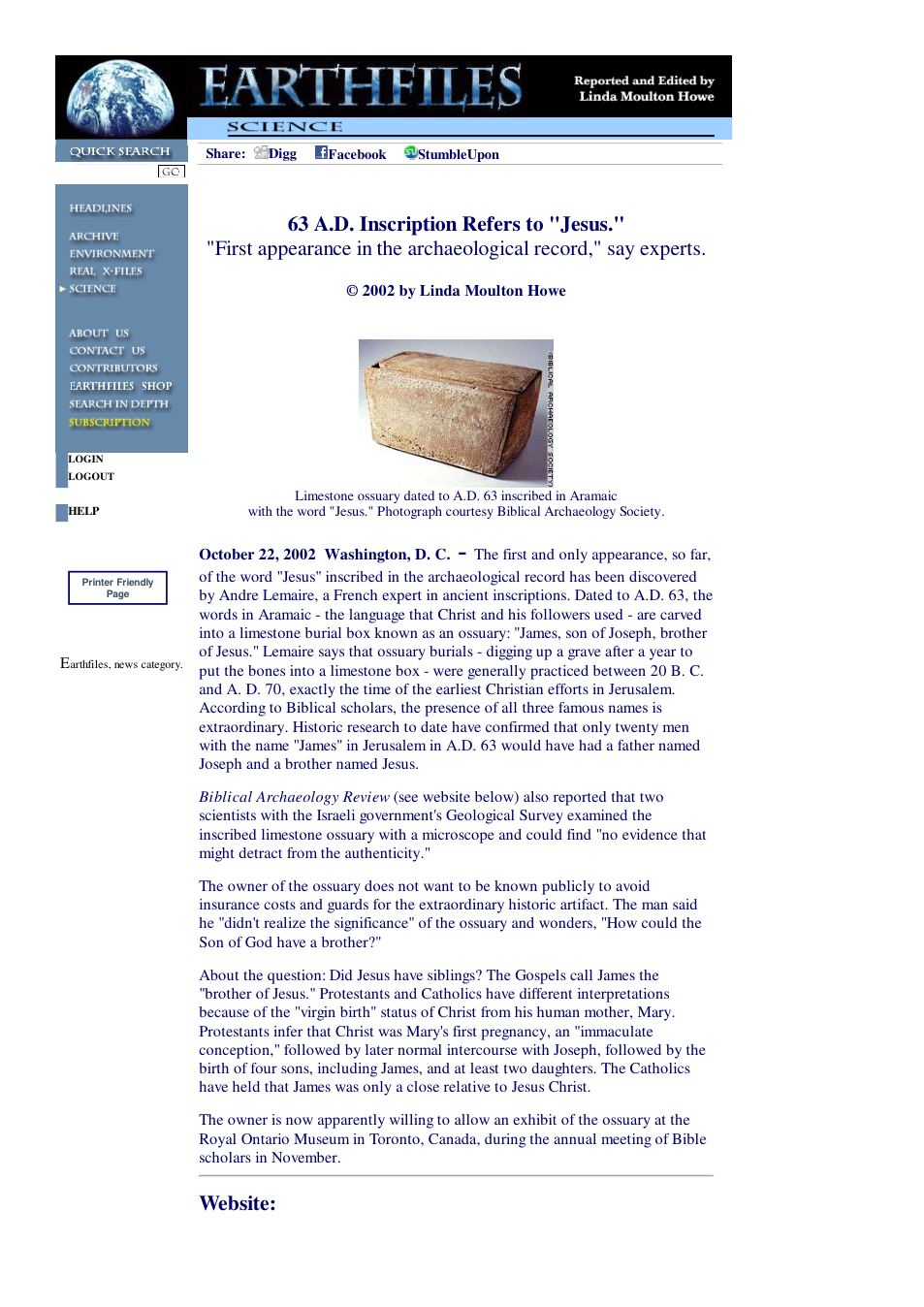 10 22 2002 63 A.D. Inscription Refers to Jesus - An Archaeological First cover