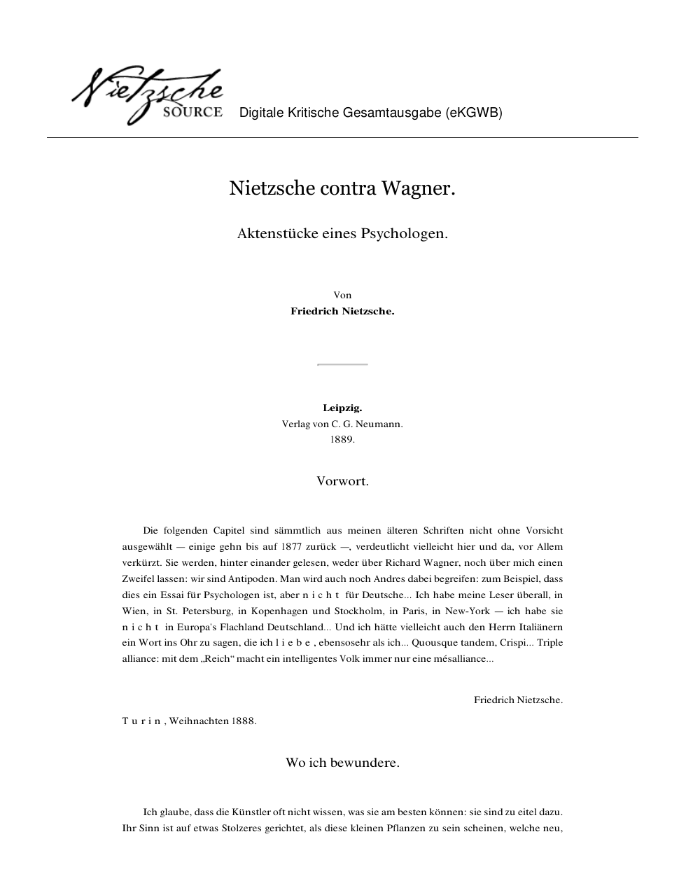 Nietzsche contra Wagner cover