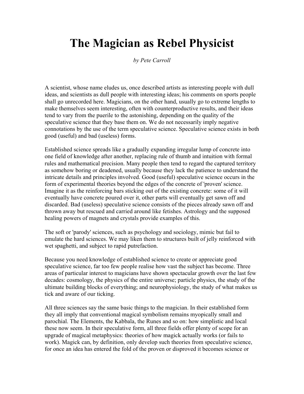 Carroll, Peter - The Magician as Rebel Physicist cover
