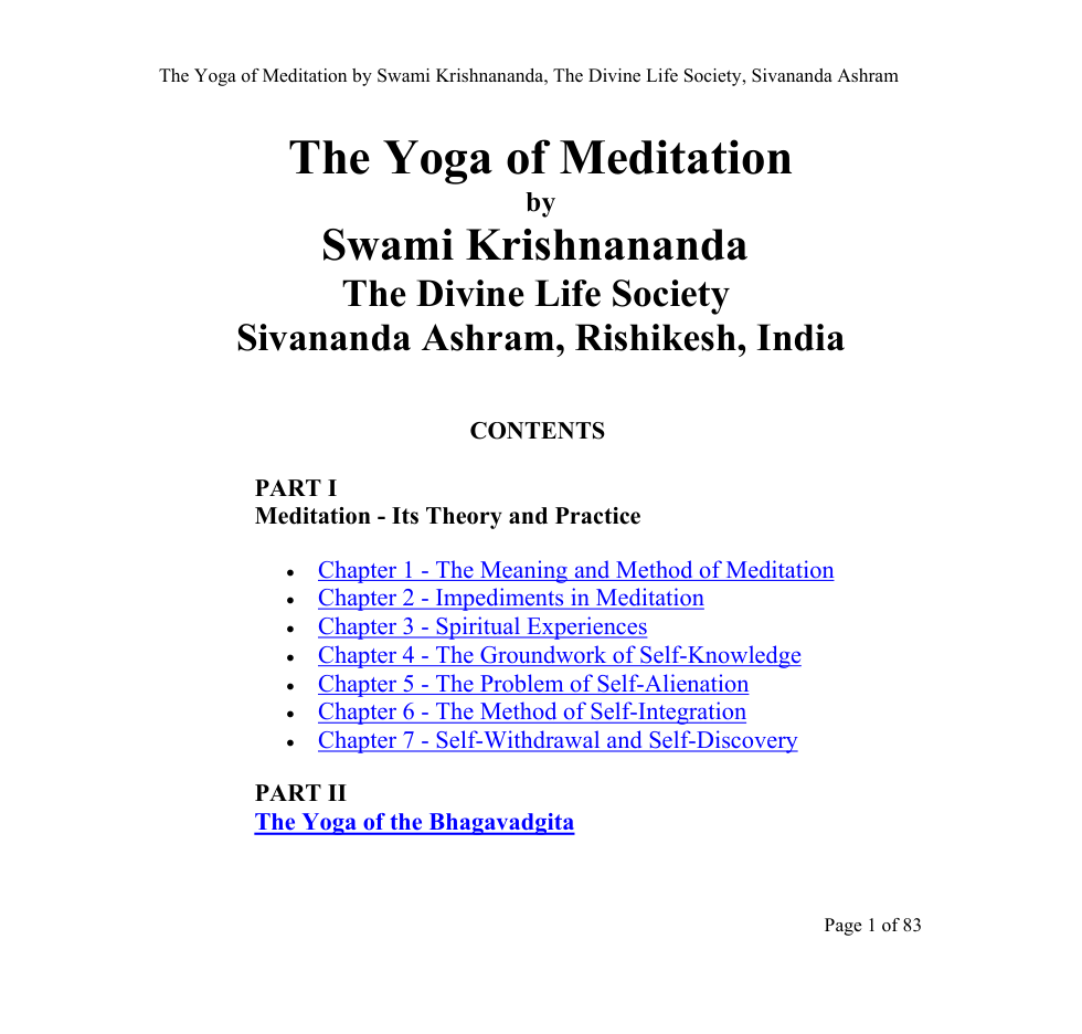 The Yoga of Meditation cover