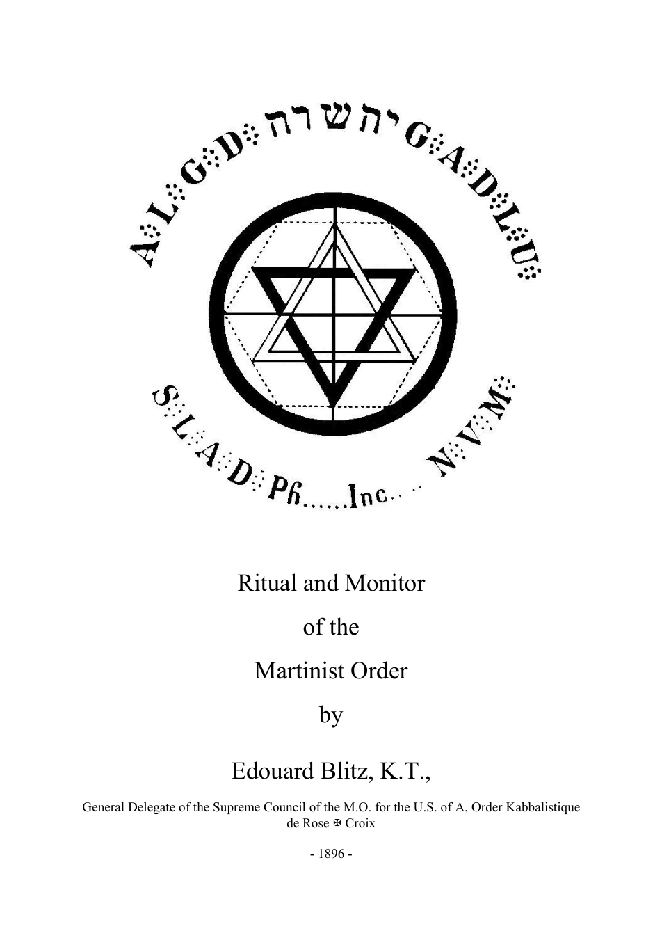 Ritual & Monitor of the Martinist Order - E Blitz cover