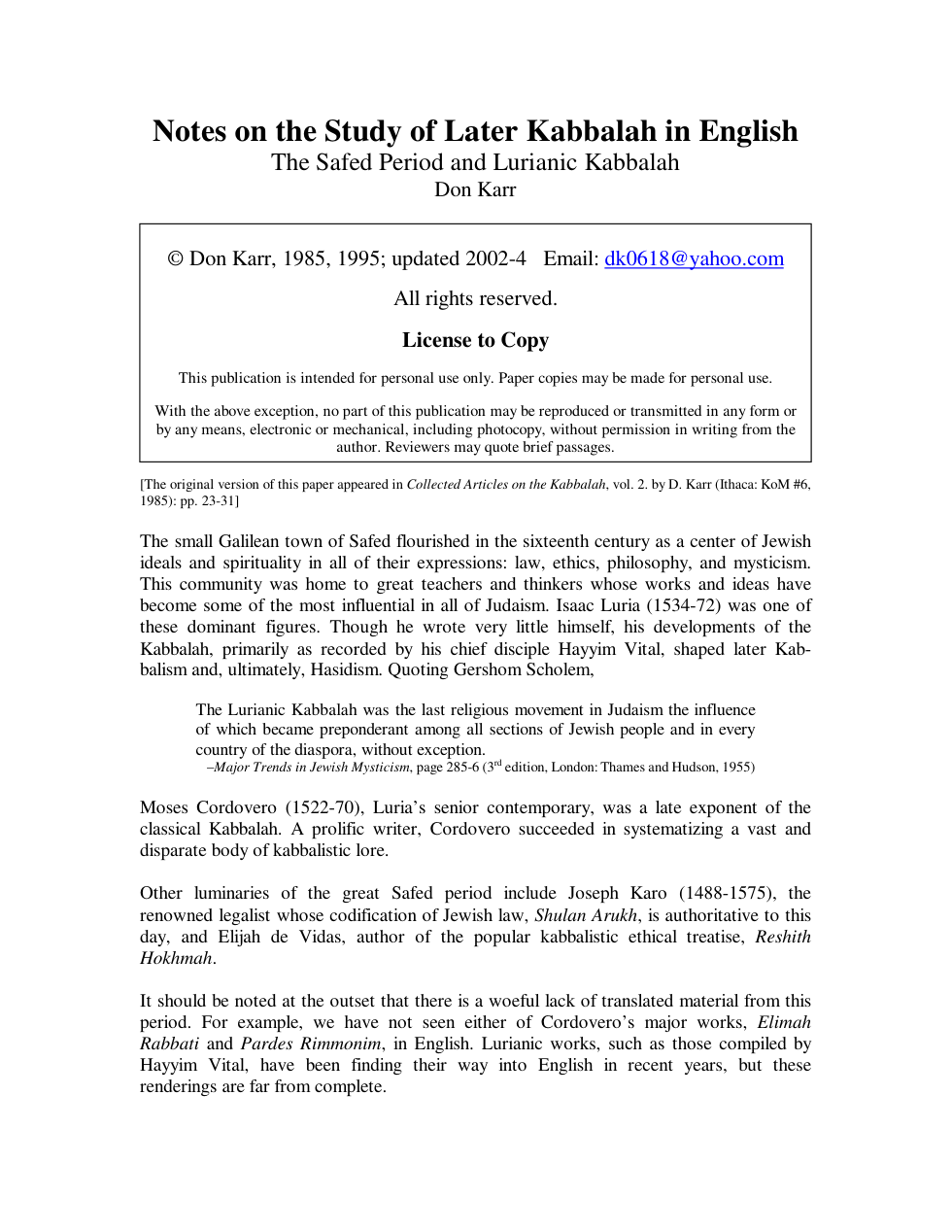Notes on the Study of Later Kabbalah in English cover
