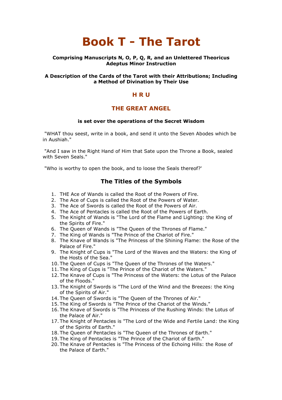 Book T - Tarot Instruction Manual cover