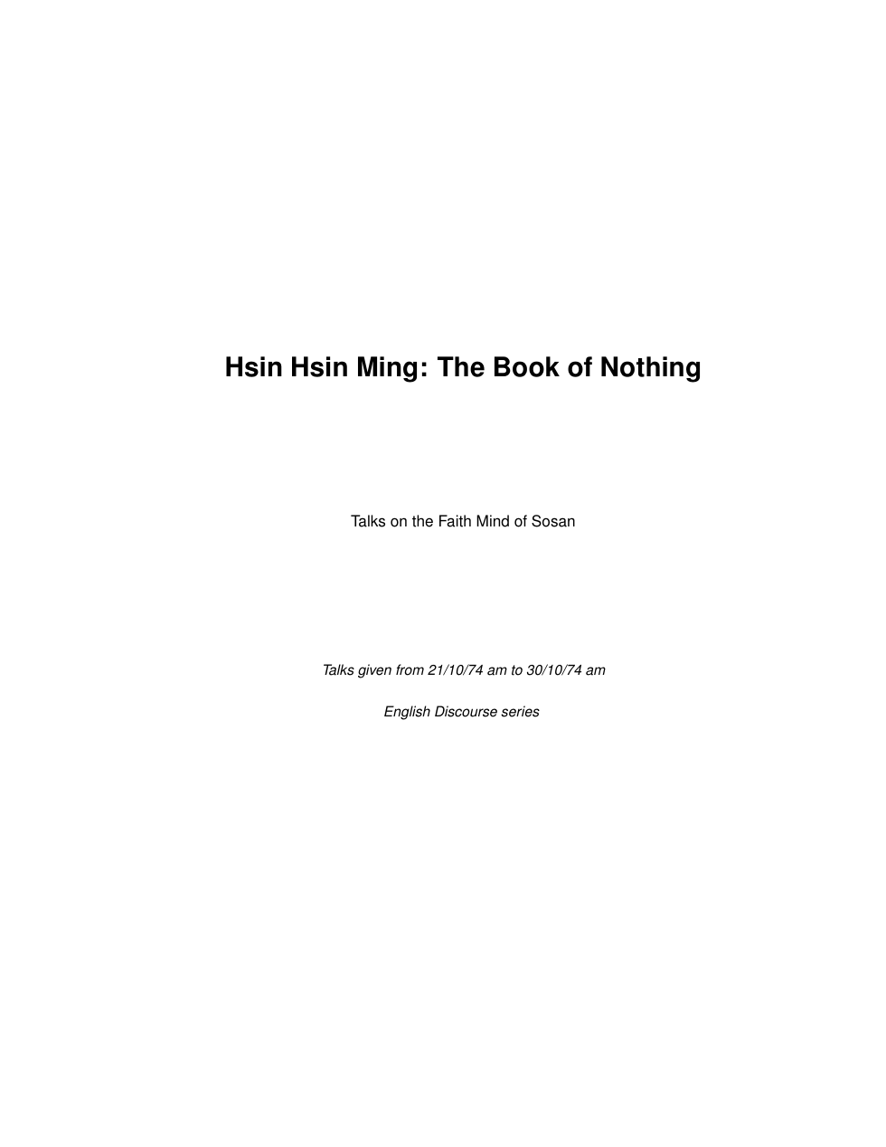 Hsin Hsin Ming. The Book of Nothing cover
