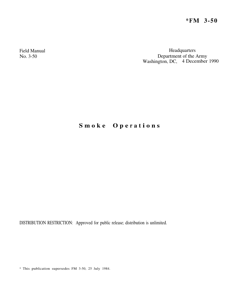 ARMY Smoke Operations FM 3-50 1990 15 pages cover
