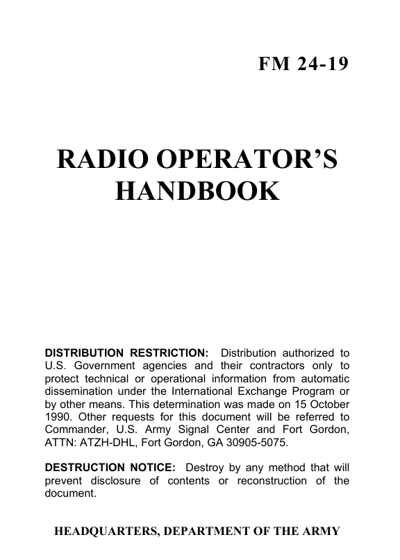 FM 24-19 Radio Operator's Handbook cover