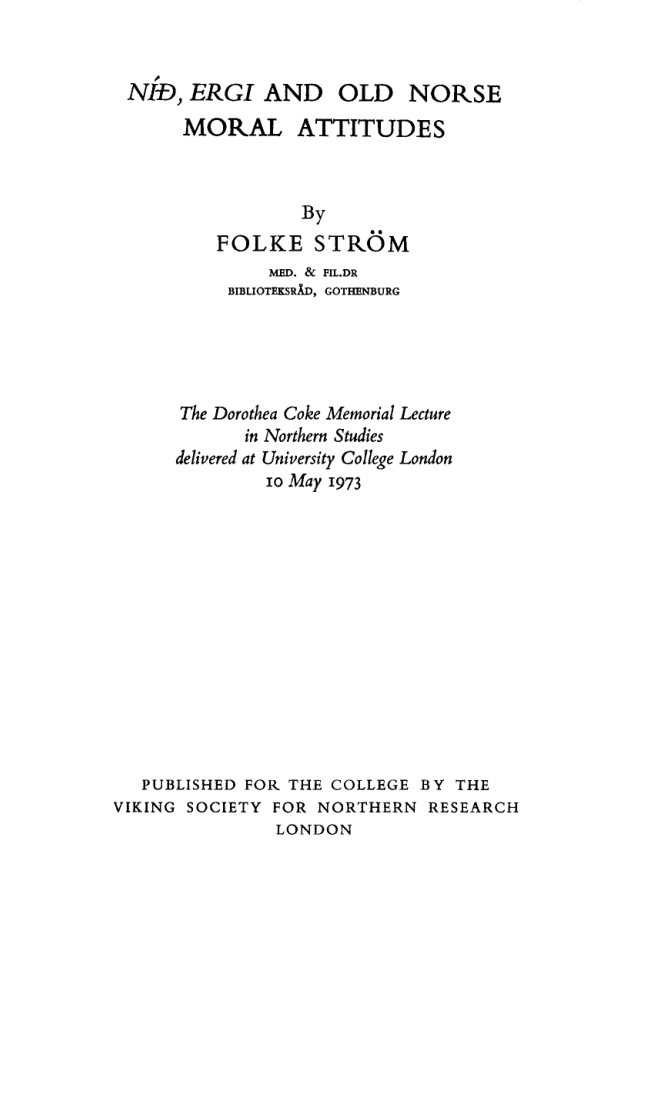 Folke Ström - Níð, ergi and Old Norse moral attitudes cover