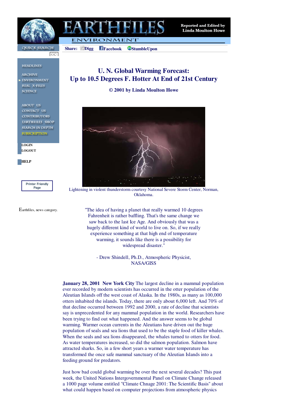 01 28 2001 U. N. Global Warming Forecast Up to 10.5 Degrees F. Hotter At End of 21st Century cover