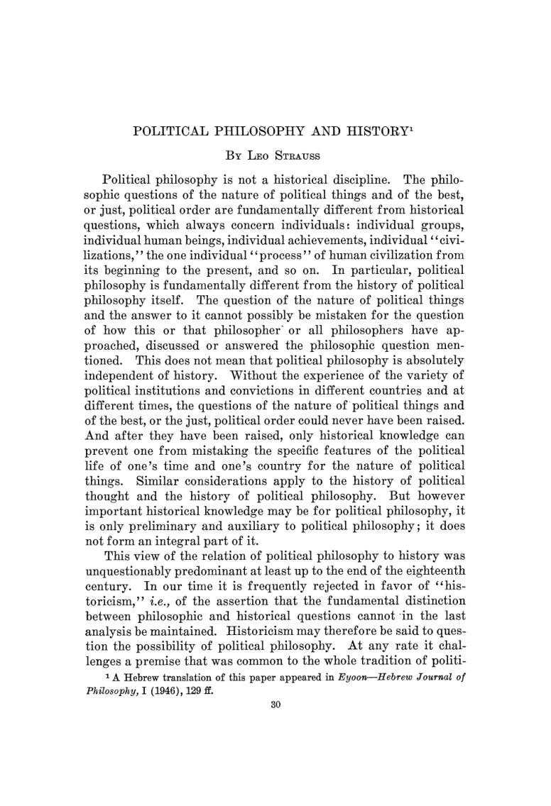 Political Philosophy & History - Leo Strauss cover