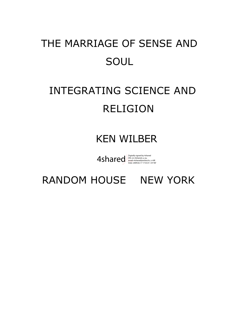 Ken Wilber - Marriage of Sense and Soul cover