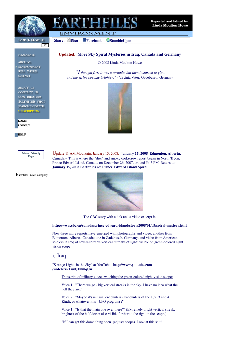 01 15 2008 Updated More Sky Spiral Mysteries in Iraq, Canada and Germany cover