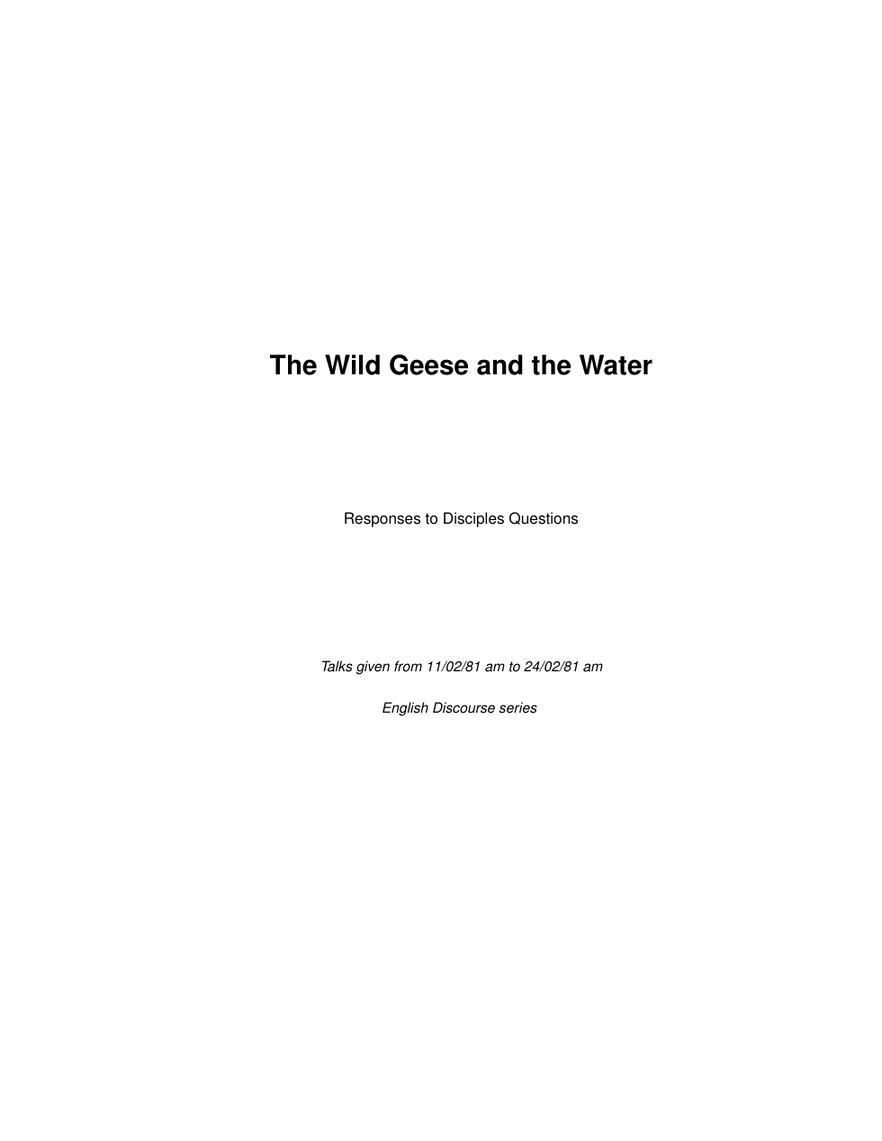 The Wild Geese and the Water cover