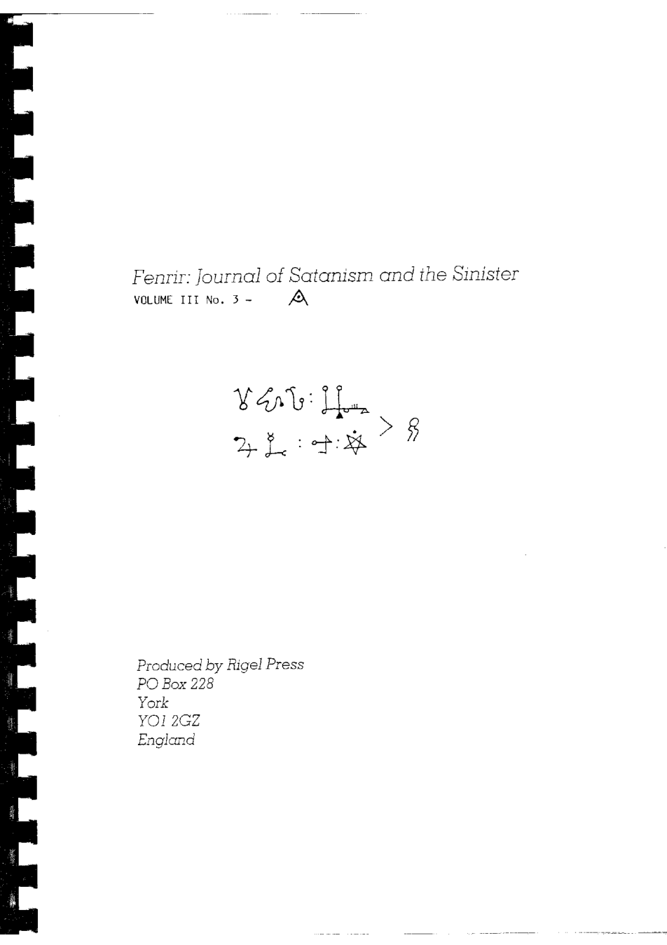 ONA - Fenrir Volume III, Issue III cover