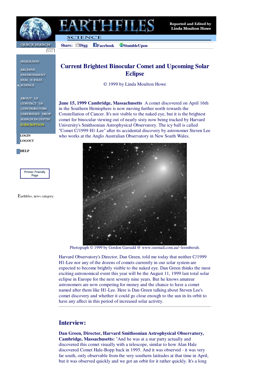 06 15 1999 Current Brightest Binocular Comet and Upcoming Solar Eclipse cover