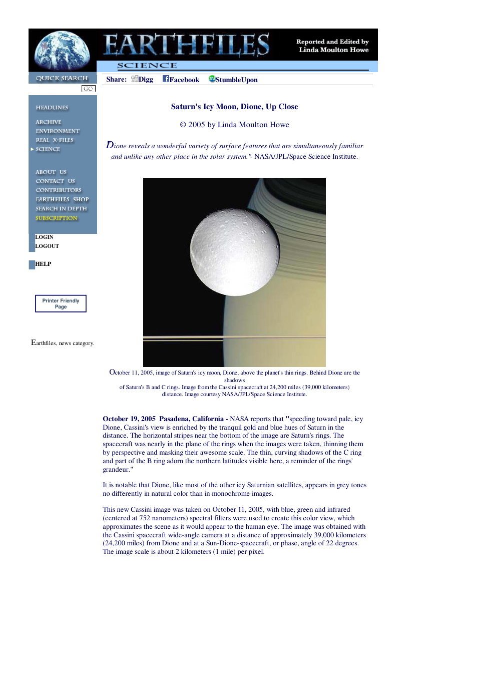 10 19 2005 Saturn's Icy Moon, Dione, Up Close cover