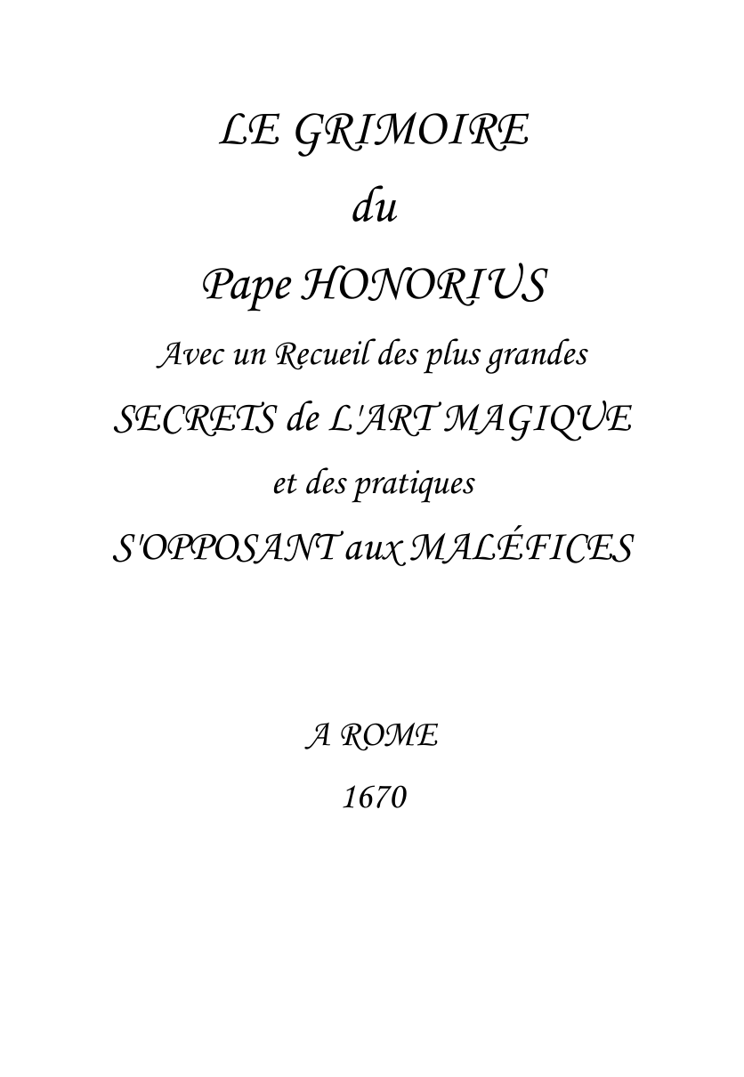 Honorius III - Grimoire 1670 cover