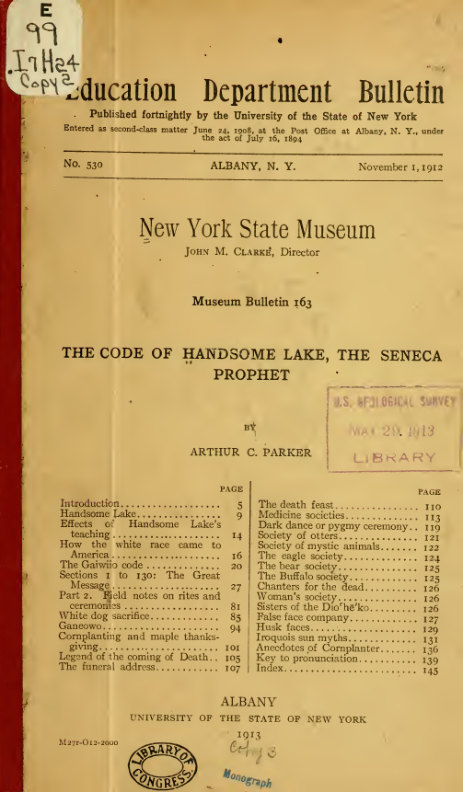 The Code Of Handsome Lake - A Parker cover