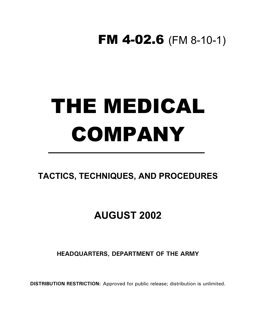 FM 4-02.6 The Medical Company cover