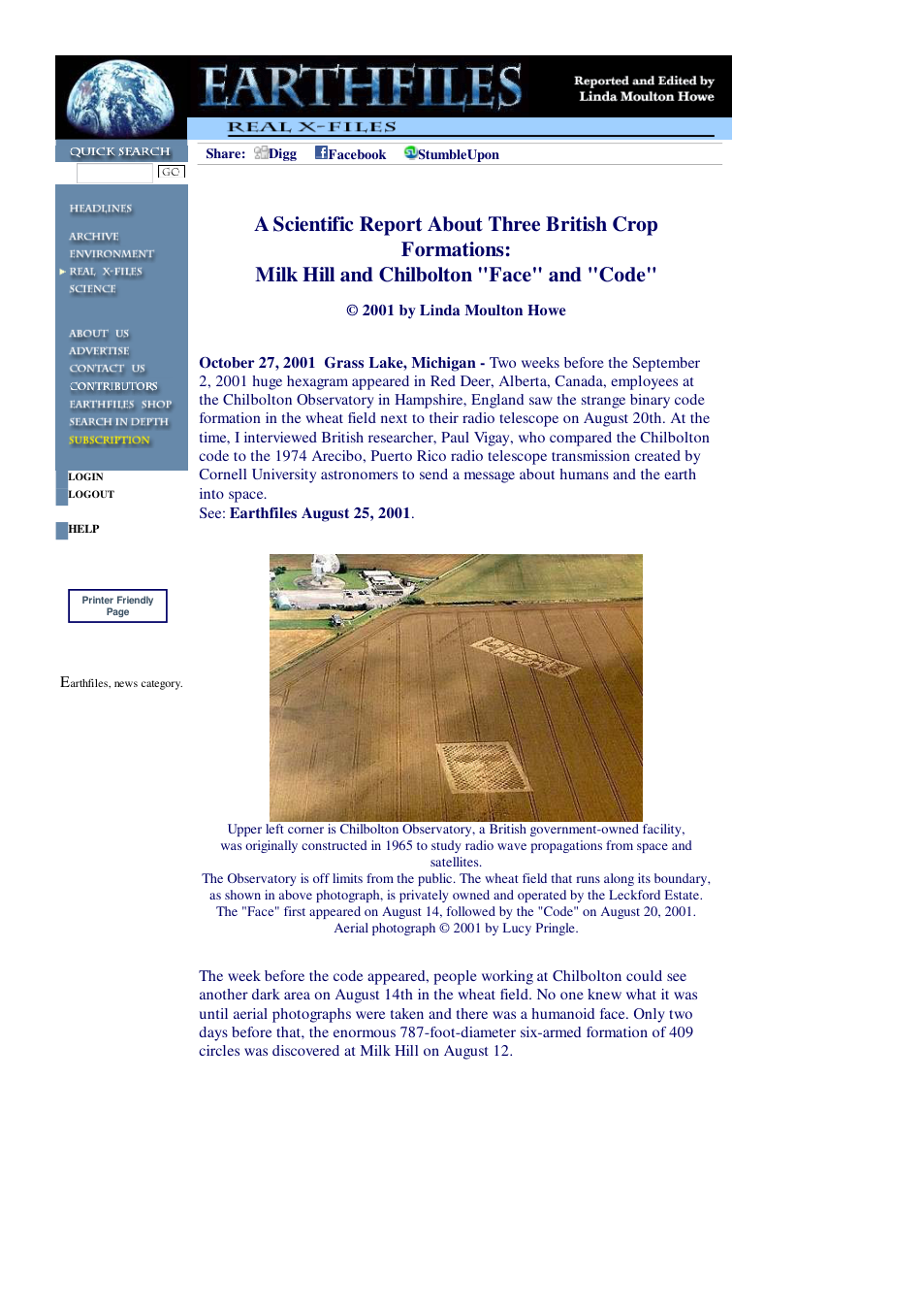 09 27 2001 A Scientific Report About Three British Crop Formations Milk Hill and Chilbolton Face and Code cover