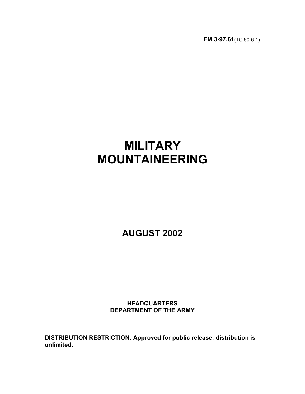 ARMY Military Mountaineering FM 3-97.61 2002, 324 pages cover