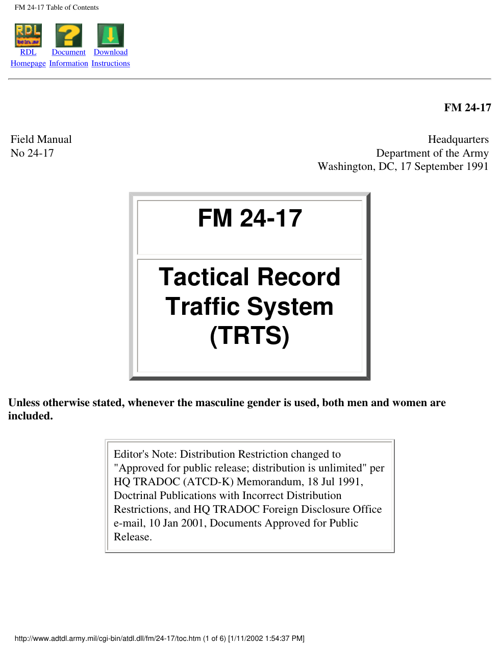 ARMY Tactical Record Traffic Sys. 1991 147 pages cover