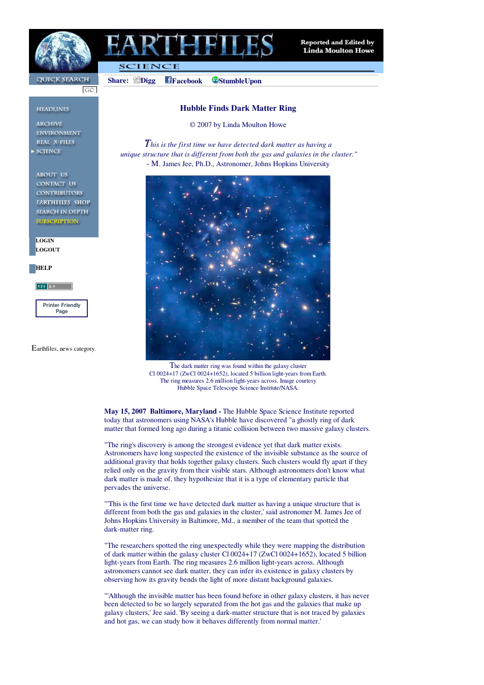05 15 2007 Hubble Finds Dark Matter Ring cover