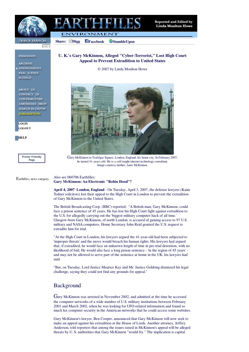 04 04 2007 U. K.'s Gary McKinnon, Alleged Cyber-Terrorist, Lost High Court Appeal to Prevent Extradition to United States cover