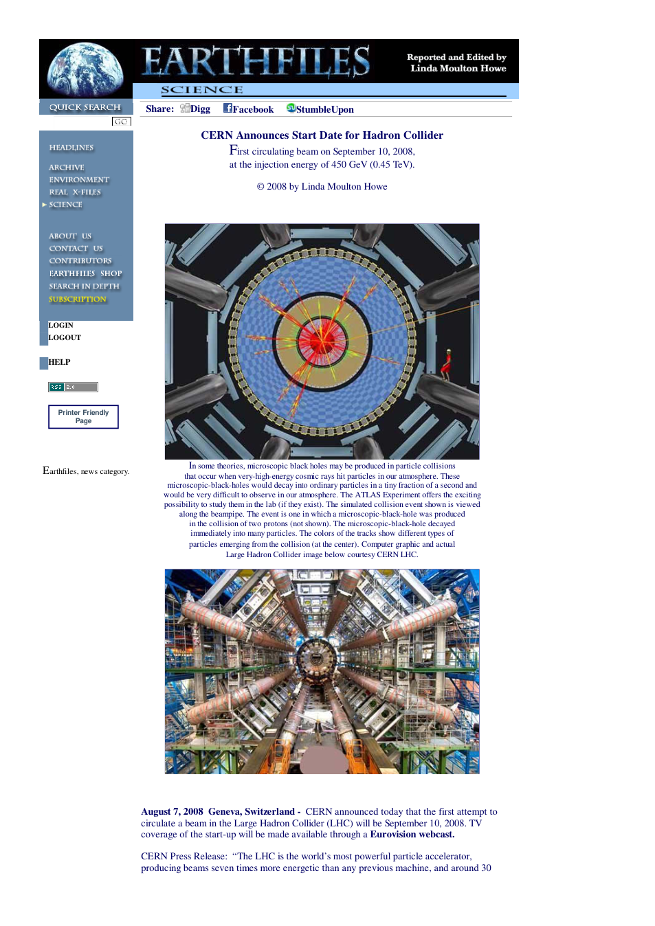 08 07 2008 CERN Announces Start Date for Hadron Collider cover
