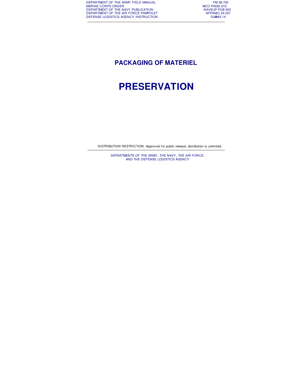 FM 38-700 Packaging of Materiel - Preservation cover