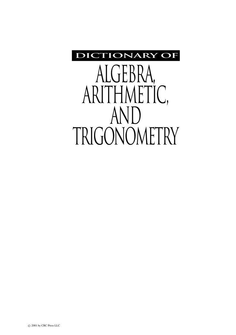 Dictionary of Algebra, Arithmetic and Trigonometry cover