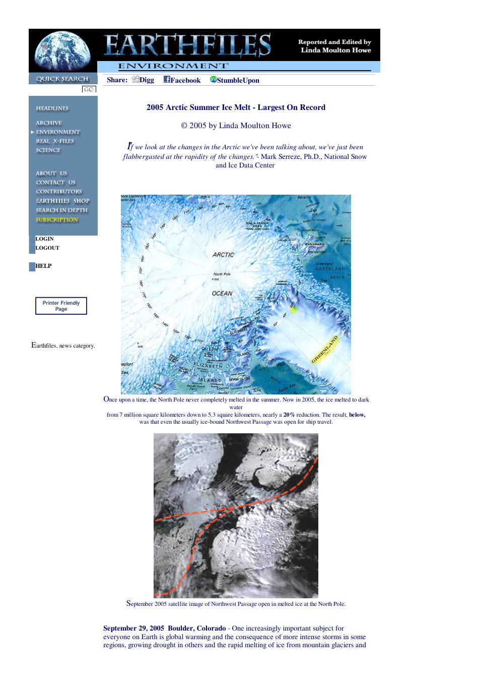 09 29 2005 2005 Arctic Summer Ice Melt - Largest On Record cover