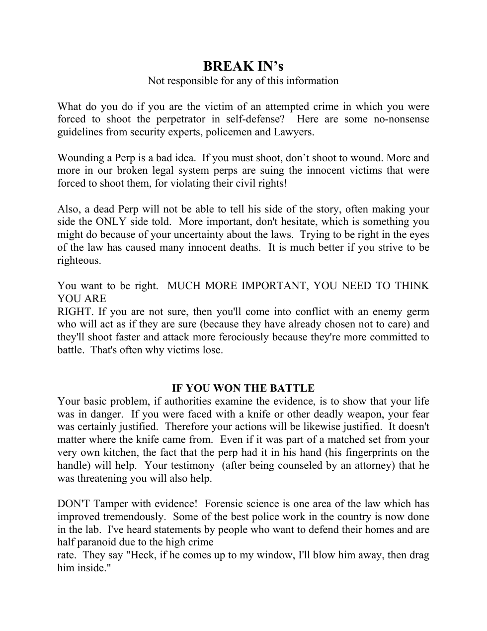 Break Ins and Your Rights 6 pages cover