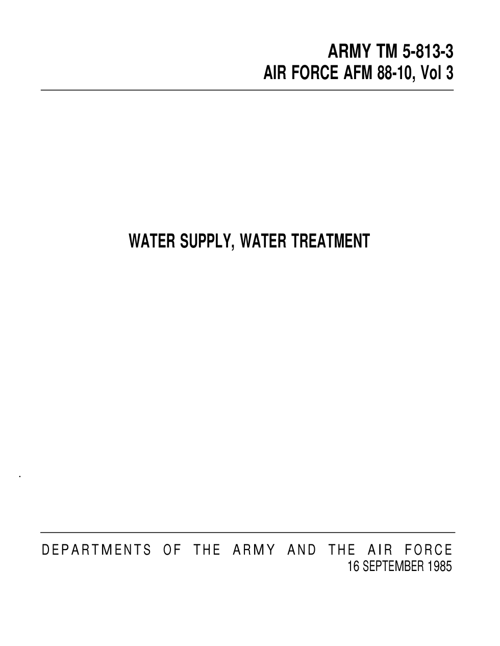 ARMY Water Supply, Water Treatment 1985 70pages cover
