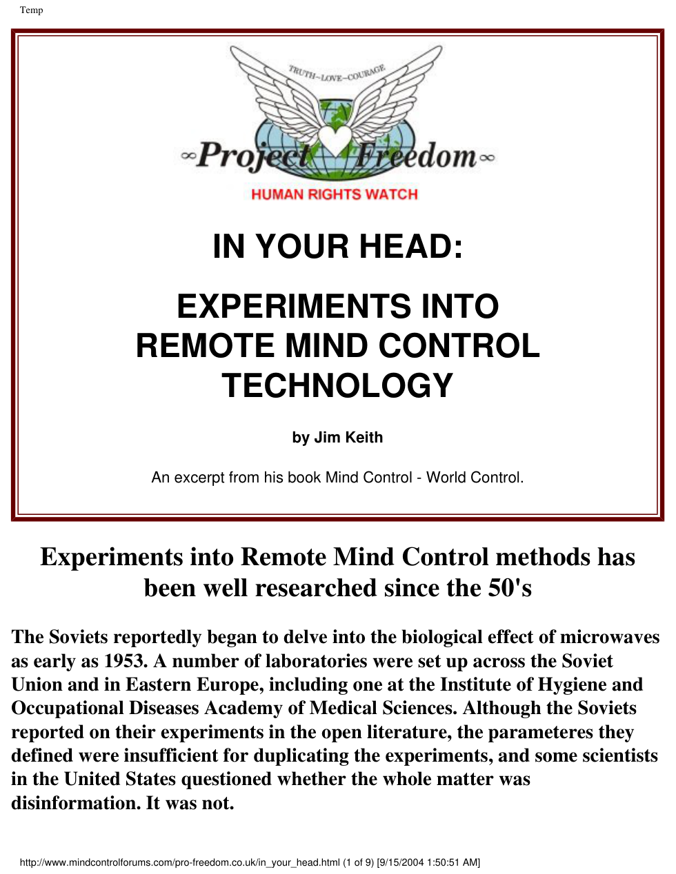 In Your Head - Experiments into Remote Mind Control Technology cover