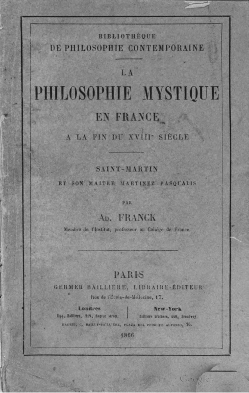 Adolphe Franck - La philosophie mystique en France a la fin du XVIIIe siecle cover