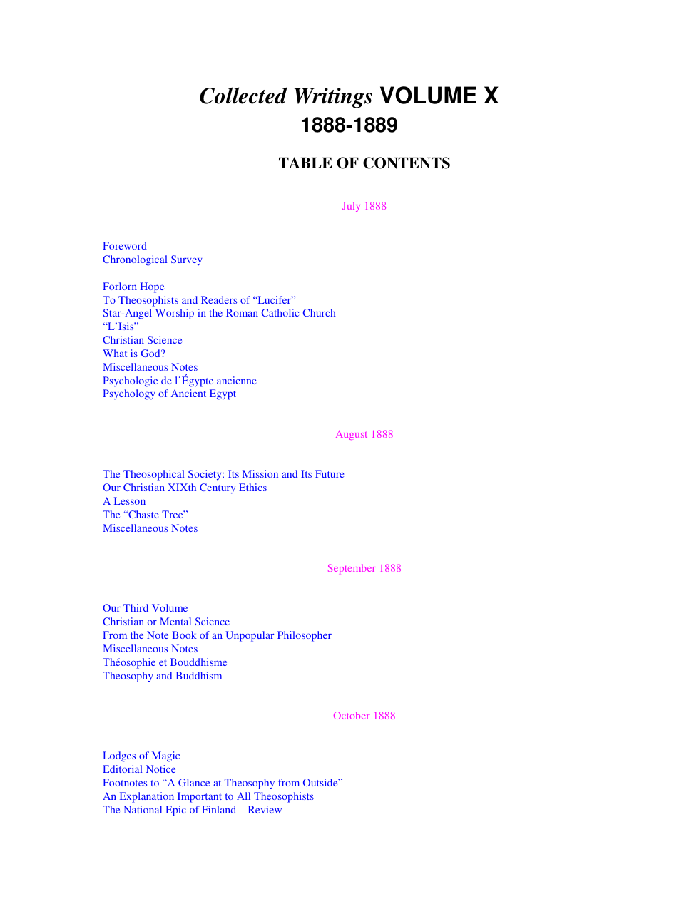 H P Blavatsky - Collected Writings Volume X (1888-1889) cover